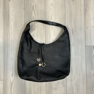 Anne Klein large woven hobo Purse Shoulder‎ Handbag Black Boho
